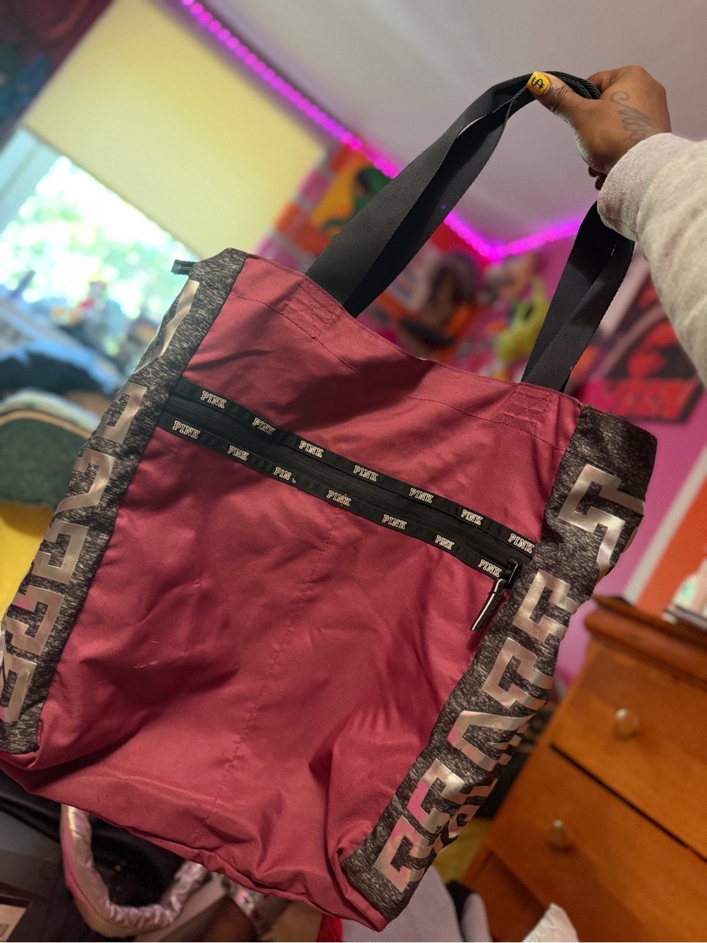 PINK Victoria's Secret Burgundy Tote with Black Trim